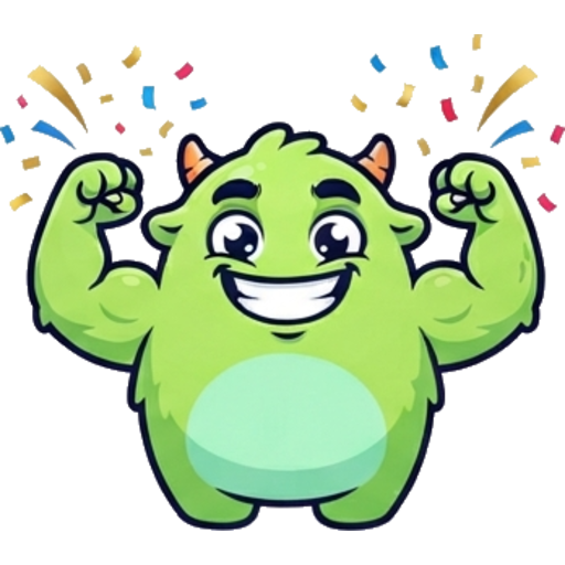 Beastie, a small green monster, flexing